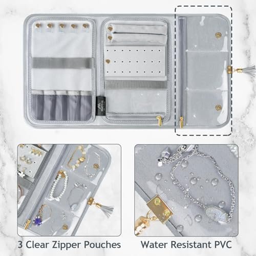 MATEIN Jewelry Travel Organizer for Women, Tangle Free Portable Leather Jewelry Storage Roll Bag Envelope Clutch, Waterproof Lightweight Jewelry Case Holder for Necklaces, Rings, Earrings, Bracelets - Image 5