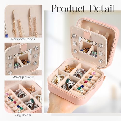 SANDJEST Personalized Jewelry Box, Pink Small Travel Jewelry Box with Initial H, Monogrammed Jewelry Case Organizer for Girls Women Teen, Mini Travel Essentials Gifts for Christmas Birthday - Image 3