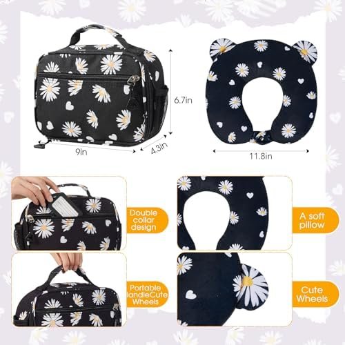 Redbaker 17 Inch 6 Pcs Kids Luggage Set Kids Rolling Luggage Double Pattern Suitcase for Boys Girls (Black, Daisy Style) - Image 4