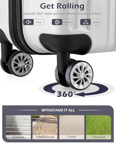 Coolife Carry On Luggage, Suitcase with Durable and Lightweight, carry on suitcase with PC+ABS Hardshell, Dual Spinner Wheels, TSA Lock, and YKK Zipper (white grid new, S(20in)_carry on) - Image 4