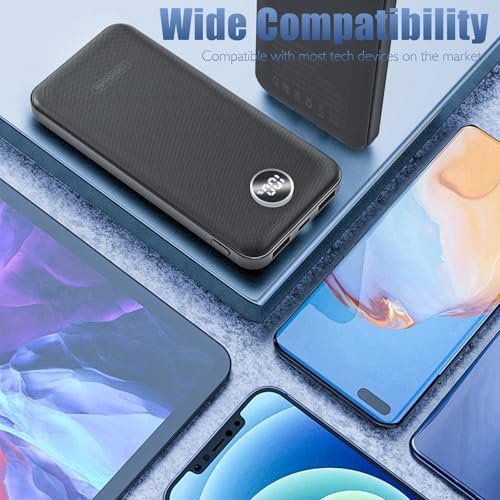 Portable Charger, Compact 10000mAh Power Bank with Type-C Cable, 22.5W Fast Charging External Battery Pack with LED Digital Display for iPhone and Android Black - Image 3