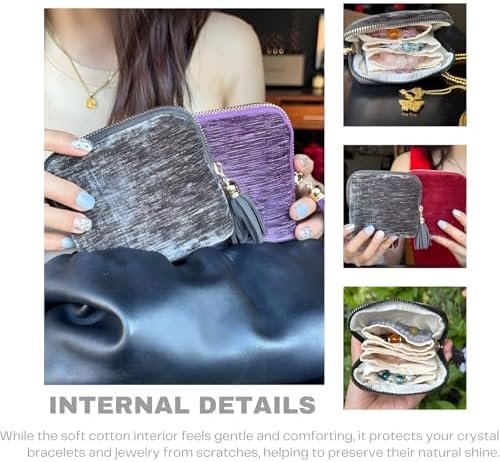 Travel Jewelry Case, Small High-End Large-Capacity Tassel Storage Bag Gifts for Women, Pouch Bags with Zipper, Velvet Jewelry Organizer Storage Bag for Bracelet Rings Earring (Matcha) - Image 6