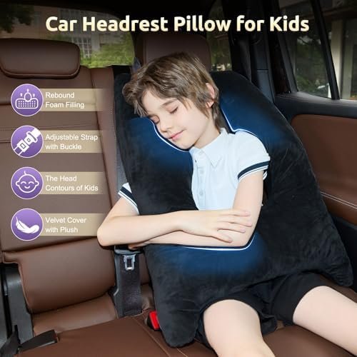 Car Pillow for Kids, Travel Pillow with Adjustable Strap, U-Shaped Pillow for Adults and Children to Support Head and Body Road Trip Essentials (Dark Grey) - Image 4