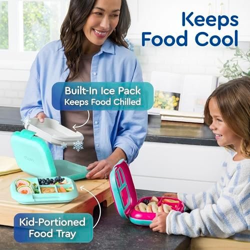 Bentgo Chill Kids Leak-Proof Lunch Box - 4-Compartment Bento Box with Built-In Ice Pack, 3.3 Cup Capacity, PFAS & BPA-Free, Microwave & Dishwasher Safe, Ideal Size for Ages 3 to 7 (Aqua) - Image 2