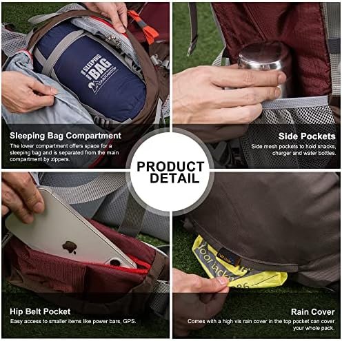 MOUNTAINTOP 70L Internal Frame Backpack Camping Backpacking Hiking Backpack for Men Women with Rain Cover - Image 6