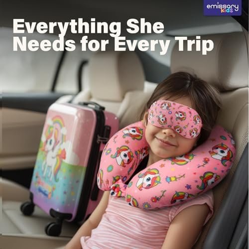 emissary 7pcs Unicorn Girl’s Luggage Set with wheels – Rolling Luggage, Backpack, Eye Mask, Toiletry Bag, Suitcase Tag, Neck Pillow & Water Bottle – Carry Luggage for Kids & Girls with Wheels - Image 5