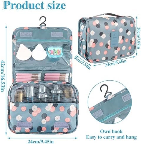 Pengxiaomei Toiletry Bag, Waterproof Hanging Cosmetic Bag Portable Travel Makeup Pouch Multifunction Handle Travel Toiletry Bag Organizer with Hook for Women Girls(Blue) - Image 2