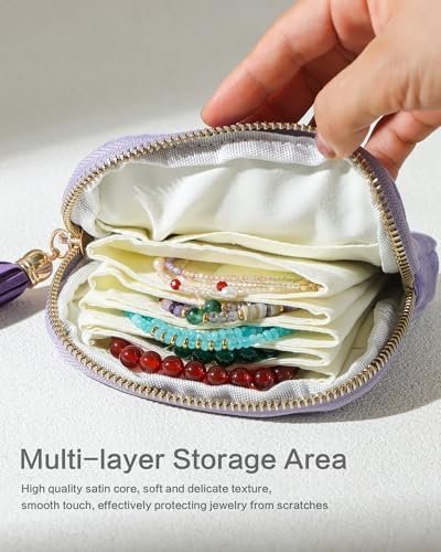 Valentine‘s Day Gifts for Wife Girlfriend, Small Travel Jewelry Case, Jewelry Pouch Bags, Travel Gifts for Women, Mini Travel Jewelry Bag for Bracelet Rings Earrings - Chenille Velvet Pink - Image 2