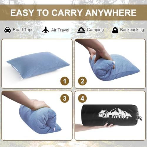 Ivellow Memory Foam Travel Pillow Compressible Camping Pillow for Sleeping Shredded Memory Foam Pillow Compact Firm Supportive Travel Pillow for Adults Kids Outdoor Hiking Essential Gear Blue-M - Image 7