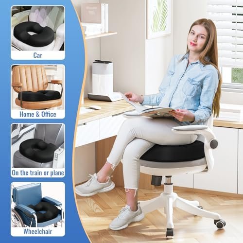 Donut Pillow Seat Cushion Chair Pad for Tailbone Pain Relief and Hemorrhoids, Memory Foam Seat Chair Cushion for Postpartum Pregnancy, Seat Cushions for Men and Women for Home & Office, (Black) - Image 6