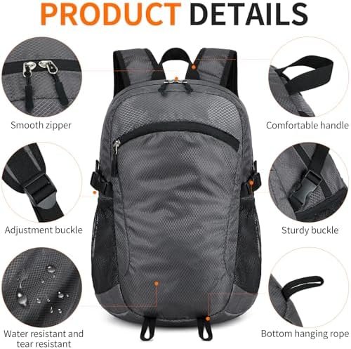 Small Hiking Backpack 15L Travel Lightweight Hiking Packable Daypack Water-Resistant Foldable Backpacks for Women Men Camping (Grey) - Image 6