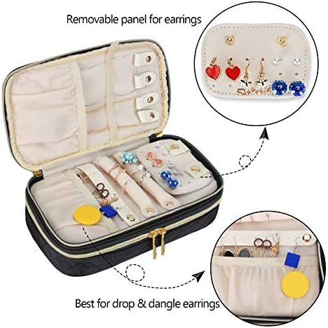 Teamoy Double Layer Jewelry Organizer, Quilted Jewelry Travel Case for Rings, Necklaces, Earrings, Bracelets and More, Black-Bag Only - Image 3