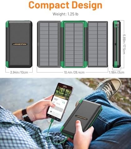 Power Bank Solar Charger 46800mAh Built in 4 Cables 3 Foldable Solar Panels, PD20W Fast Charging Portable Charger, LED Display Powerbank USB C in/Output, External Battery Pack with SOS Camping Light - Image 7