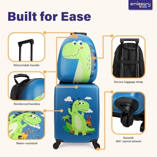 emissary Dinosaur Kids Suitcase for Boys, 18" Hardside Dinosaur Toddler Suitcase Set with Spinner Wheels and Backpack, Kids Carry on Luggage Set Rolling Travel Kid's Luggage Gifts Airline Approved - Image 4
