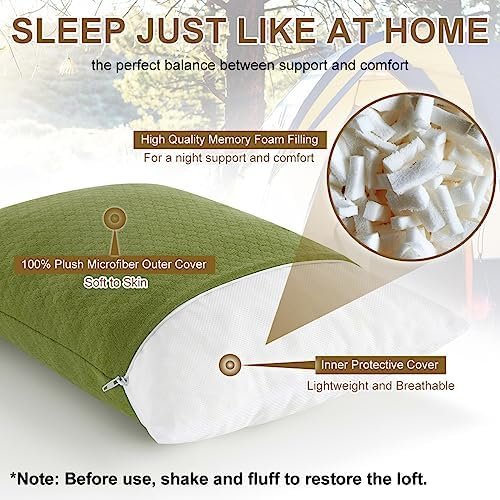 Ivellow Memory Foam Travel Pillow - Compact, Lightweight, Breathable & Hypoallergenic - Adults & Kids - Camping, Hiking, Travel - Avocado Green - Image 3