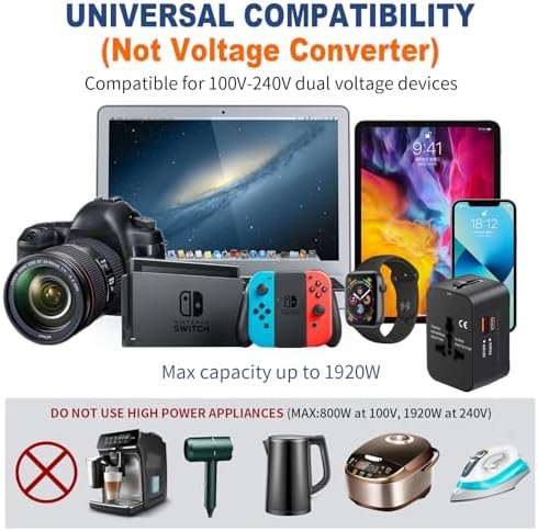 Travel Adapter USB C, Universal All in One Worldwide Travel Adapter Fast Charge GaN PD3.0 Type C USB-A Quick Charging Ports Power Converters Wall Charger AC Power Plug Adapter for USA EU UK AUS Black - Image 7