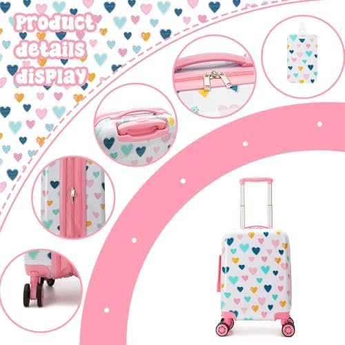 Kid's Luggage Set 2 Piece Suitcase Set Hardside Luggage with Spinner Wheels Girls Carry on Toddler Travel Rolling Suitcase with Neck Pillow Airline Approved - Image 3