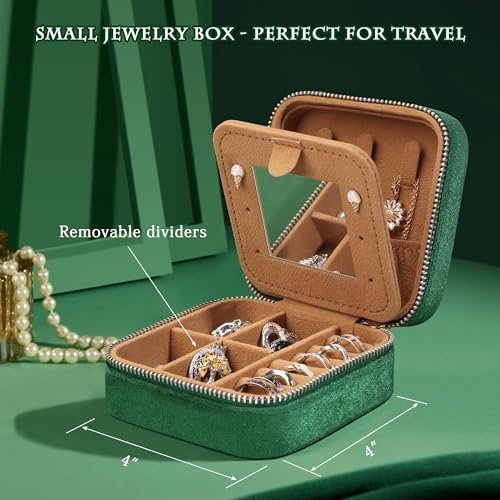 Amaya Travel Jewelry Case & Organizer For Mothers Day, Anniversary, Christmas - Green Name Box For Women's Bestie with Mirror & Mirror - Image 6