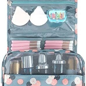 Pengxiaomei Toiletry Bag, Waterproof Hanging Cosmetic Bag Portable Travel Makeup Pouch Multifunction Handle Travel Toiletry Bag Organizer with Hook for Women Girls(Blue)