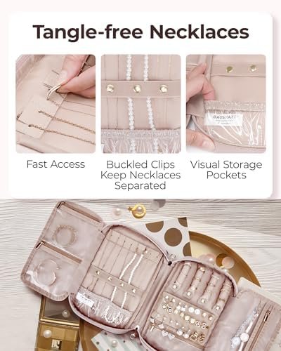 BAGSMART Jewelry Organizer Case Large Travel Jewelry Storage Bag for Necklace, Earrings, Rings, Bracelet, Soft Pink - Image 5