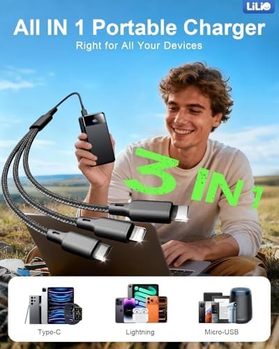 Portable Charger Power Bank，60,000mAh Battery Pack, 22.5W Power Bank Fast Charging with USB Cable, Phone Charger for iPhone 17/16/15/14/13 All Series/Samsung/Android, Camping Essentials, Black - Image 2