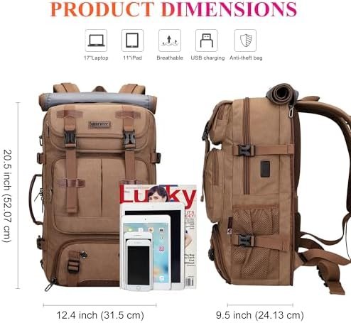 WITZMAN Travel Backpack for Men 40L Large Carry-on Airline Approved Convertible 3 in 1 laptop Bags Fit 17 inch(A8013 Brown) - Image 8