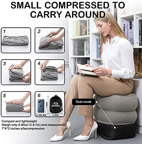 JefDiee Inflatable Foot Rest Pillow, Kids Airplane Bed, Adjustable 3 Layers Height Leg Rest Pillow, Airplane Travel Essentials Great for Office, Home, Trains, Cars - Image 3