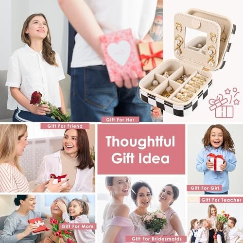 Checkered Travel Jewelry Case, Classic Retro Small Jewelry Box for Women Girl, Trendy Birthday Gradution Gift - Image 6