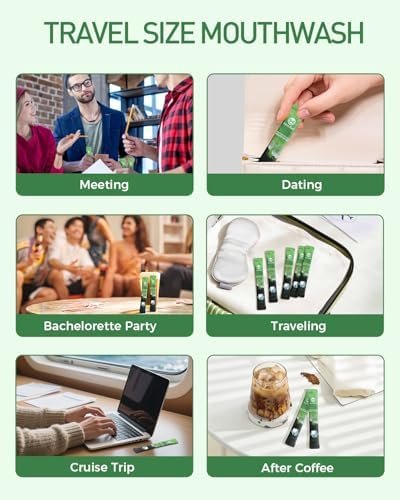 Travel Size Mouthwash Portable Packets Alcohol-Free & Fluoride-Free Fresh Mint Mouth Wash 30 Individual Wrapped Cruise Essentials - Image 5