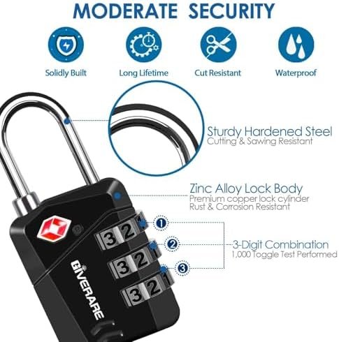 2 Pack TSA Approved Travel Luggage Locks, Metal Combination Lock, Alloy Keyless 3-Digit Padlocks, TSA Accepted Compatible Padlock for Gym Locker, Golf Bag Case, Backpack, Black-by GIVERARE - Image 3