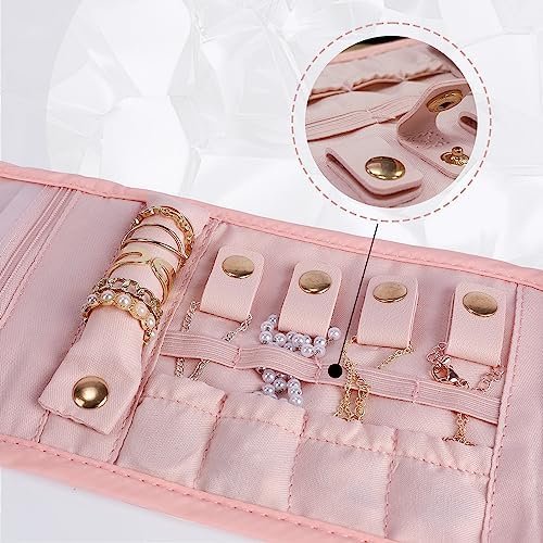 emissary Small Jewelry Travel Case Organizer for Necklace, Earrings, Rings, Bracelet, Jewelry Storage, Earring Storage, Necklace Storage, Valentines Day Gifts Pouch Bag Accessories for Travel (Pink) - Image 6