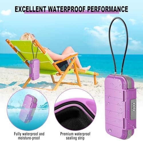 HUANLANG Portable Safe Lock Box with Combination Lock Mini Beach Travel Safe Waterproof Small Lockable Boxs with Removable Wire Rope Combination Lock Box for Dorm,Travel,Beach,Hotel,Car,Home,Office - Image 3