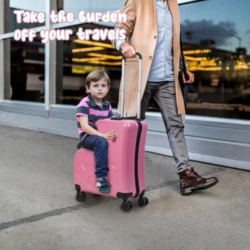 Kids Luggage with Spinner Wheels for Boys Girls | Carry on Hardshell Suitcase Travel Trolley Toddlers Children Gift | Impact Resistant Rolling Children Travel Suitcase with Seat and Safety Belt - Image 2