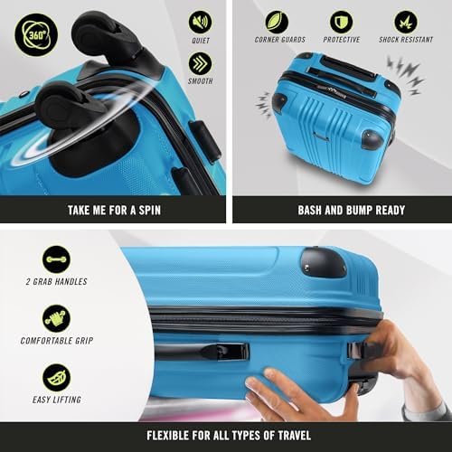 Kenneth Cole REACTION Out of Bounds Lightweight Hardshell 4-Wheel Spinner Luggage, Teal, 20-Inch Carry On - Image 7