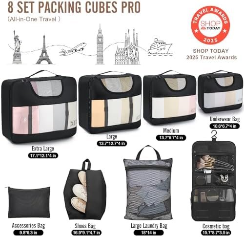 Veken 10 Set/8 Set Packing Cubes for Travel Essentials, Suitcase Organizer Bags in 4 Sizes, Carry-On Luggage Accessories with Laundry & Toiletry Bag, Airplane Must-Have, Road Trip & Camp Gifts for Men - Image 2