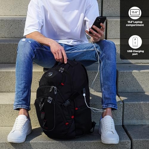 Swissdigital Design Laptop Backpack with USB Charging Port, Travel Backpack Fits 15.6 inches Computer, 31L College School Backpack for Men, Black | SD803-01 - Image 2