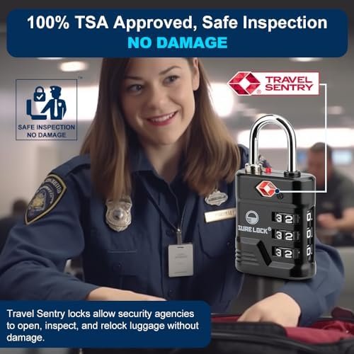 SURE LOCK TSA Locks for Luggage, TSA Approved Luggage Locks with Open Alert, 008 Key for High Security, Easy Read Dials, Zinc Alloy Body, Locker Lock for Suitcase, Gym, Travel. (Black 2 pk) - Image 4