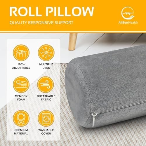 AllSett Health Cervical Neck Roll Memory Foam Pillow, Bolster Pillow, Round Neck Support for Sleeping | Bolster for Bed, Legs, Back and Yoga - Image 2
