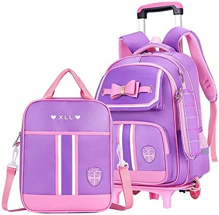 Rolling Backpack for Girls Cute Trolley Bags Primary School Bookbags with Wheels Kids Carry-On Wheeled Backpack with Lunch Bag