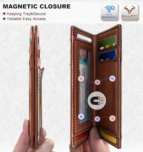 BULLIANT Magnetic Closure Slim Wallet-Genuine Leather Front Pocket Wallet for Men,RFID Blocking,Holds 12 Cards and Money Clip - Image 3
