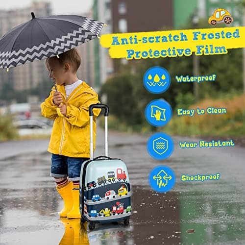 HONEY JOY Kids Luggage, 12" Toddler Backpack & 16" Travel Suitcase with Wheels, Lightweight Toddler Girls Suitcase, Durable ABS Hardshell, 2Pcs Carry On Luggage Set for Boys Girls(Car) - Image 5