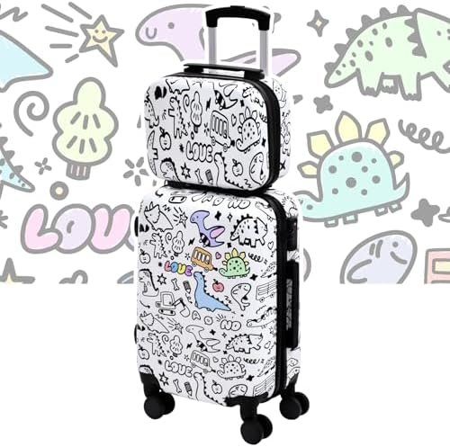 smilesun 2PCS Kids Luggage Set with DIY Coloring, 14" & 20" Lightweight Travel Carry On Suitcase with Spinner Wheels, TSA Lock