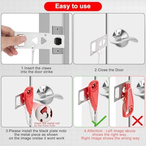 Portable Door Lock & Door Stop Alarm Set, Dual Protection for Privacy and Safety in Home Door Lock Kit, Door Alarm with 120dB Siren for Travel, Hotel, Apartment, College, Home - Image 2