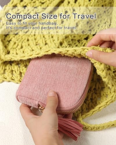Valentine‘s Day Gifts for Wife Girlfriend, Small Travel Jewelry Case, Jewelry Pouch Bags, Travel Gifts for Women, Mini Travel Jewelry Bag for Bracelet Rings Earrings - Chenille Velvet Pink - Image 8