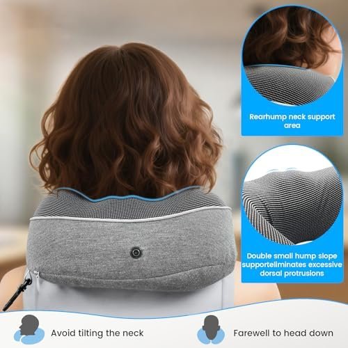 Travel Neck Pillow, Airplane Pillow with Eye Mask, Earplugs and Storage Box, Memory Foam Neck Travel Pillow for Airplanes, Offices and Cars, Breathable, Detachable (Adult, Grey) - Image 3