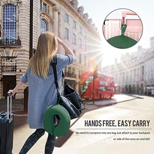 Neck Pillow for Travel Memory Foam - Travel Pillows for Sleeping Airplane with Attachable Snap Strap Soft Washable Cover, Flight Pillow for Traveling, Car, Provide Head Neck Support Dark Green - Image 2