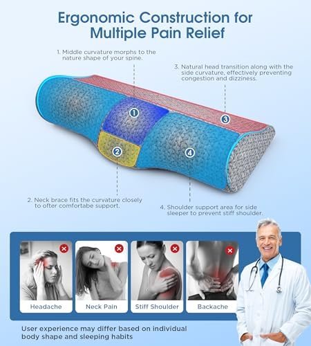 Cervical Neck Pillows for Pain Relief Sleeping, High-Density Memory Foam Pillow Neck for Bolster Support and Shoulder Relaxer, Decompression Devices Orthopedic Roll Pillow for Bed Office - Image 3