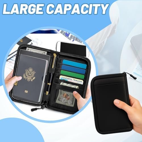 Passport Holder for Travel Essentials, RFID Blocking Protector Passport Wallets, Passport Document Organizer Case for Travel Must Have, Passport Book for Women, Couple, Family Cards, Tickets, ID, Cash - Image 5