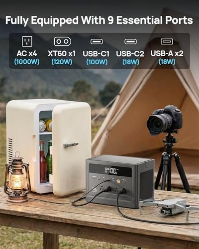 2026 Portable Power Station 1000W (Surge 2000W), 576Wh LiFePO4 Battery Solar Generator, Power Bank 110V Pure Sine Wave AC Outlet with PD 100W USB-C Fast Charging for Home Use, Hurricane Emergency, RVs - Image 4