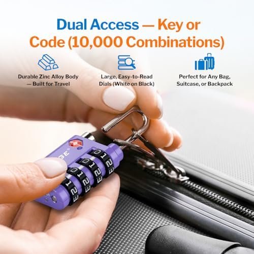 Forge Dual-Opening: Key or Combination Lock, TSA Approved Lock for Luggage, Pelican case, Travel, Gym, School, Luggage Combination Lock, Travel Bag Lock (Purple 2 Pk) - Image 8